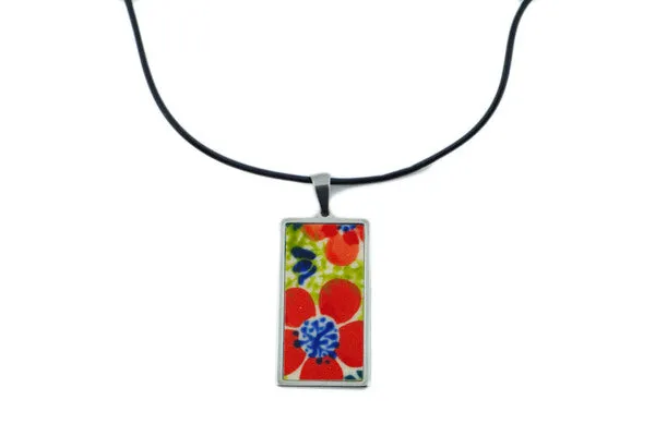 Polish Pottery, Metal, Cord Necklace Colorful Days