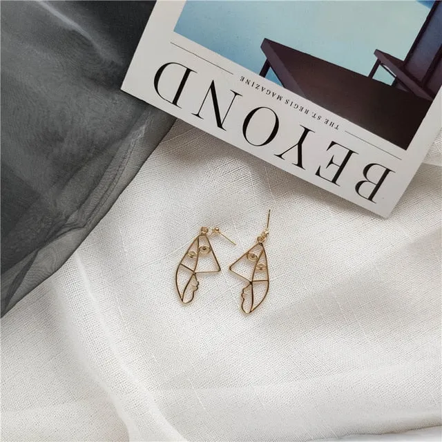Punk Human Face Drop Earrings For Women Retro Abstract Hollow out Statement Hand Metal Fashion Dangle Earring Jewelry