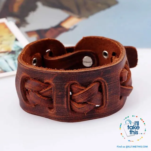 Punk/Vintage Style Wristband all made with Genuine Leather -  Braided, Wraps, Studs, Skulls   more
