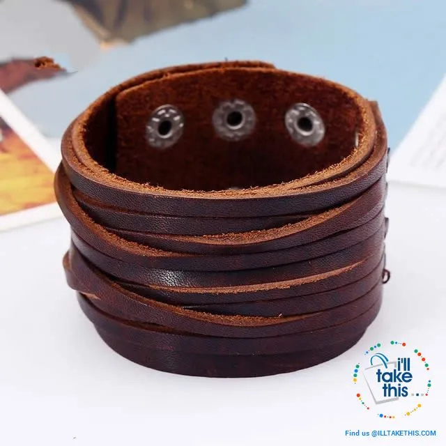 Punk/Vintage Style Wristband all made with Genuine Leather -  Braided, Wraps, Studs, Skulls   more