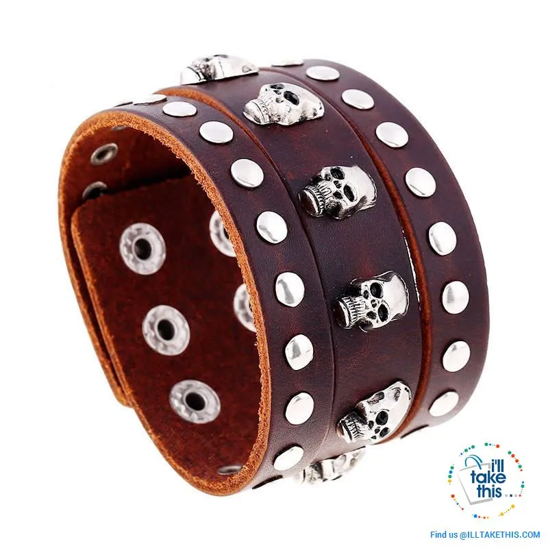 Punk/Vintage Style Wristband all made with Genuine Leather -  Braided, Wraps, Studs, Skulls   more