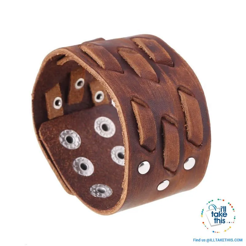 Punk/Vintage Style Wristband all made with Genuine Leather -  Braided, Wraps, Studs, Skulls   more