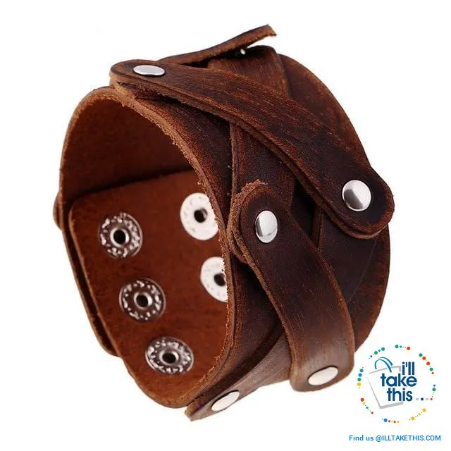 Punk/Vintage Style Wristband all made with Genuine Leather -  Braided, Wraps, Studs, Skulls   more