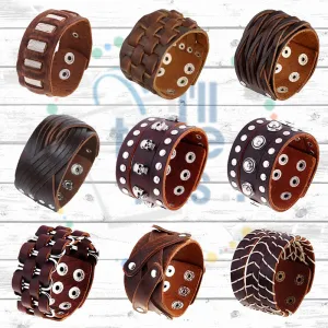 Punk/Vintage Style Wristband all made with Genuine Leather -  Braided, Wraps, Studs, Skulls   more