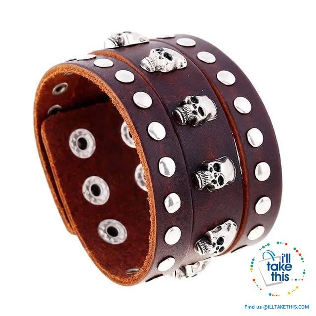 Punk/Vintage Style Wristband all made with Genuine Leather -  Braided, Wraps, Studs, Skulls   more
