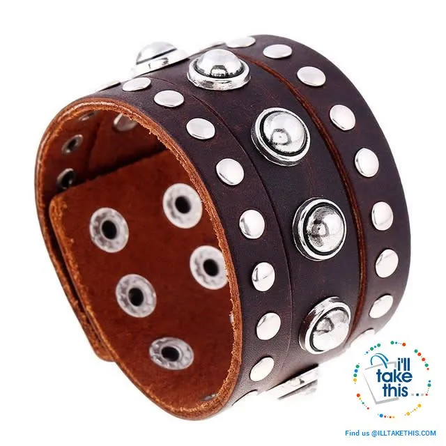 Punk/Vintage Style Wristband all made with Genuine Leather -  Braided, Wraps, Studs, Skulls   more