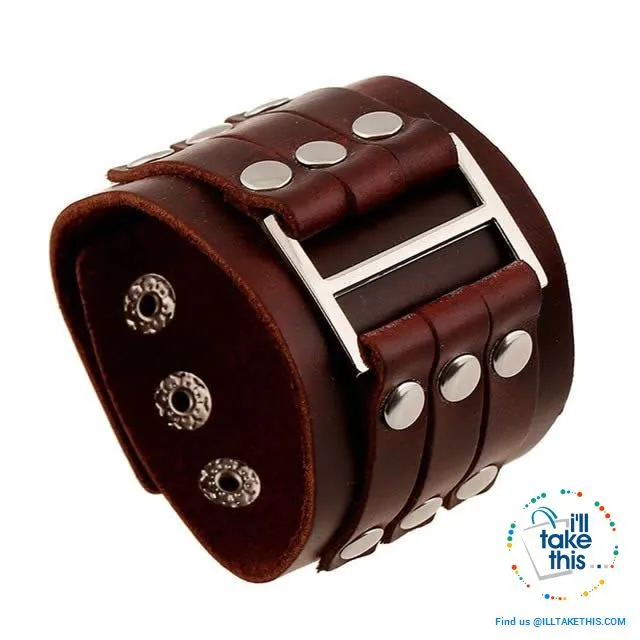 Punk/Vintage Style Wristband all made with Genuine Leather -  Braided, Wraps, Studs, Skulls   more