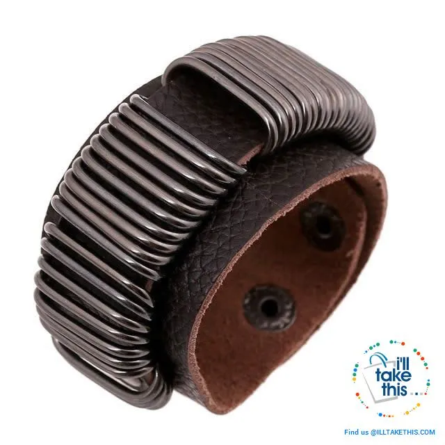 Punk/Vintage Style Wristband all made with Genuine Leather -  Braided, Wraps, Studs, Skulls   more