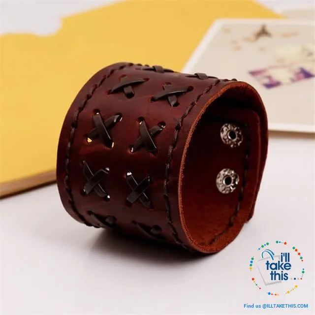 Punk/Vintage Style Wristband all made with Genuine Leather -  Braided, Wraps, Studs, Skulls   more