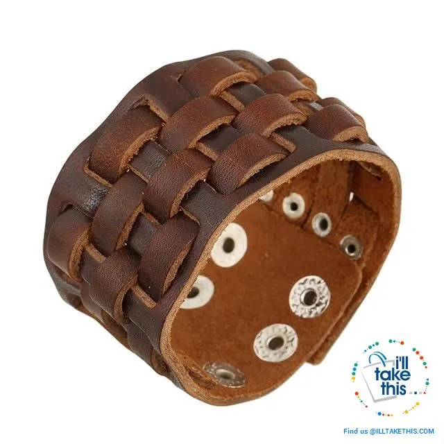 Punk/Vintage Style Wristband all made with Genuine Leather -  Braided, Wraps, Studs, Skulls   more