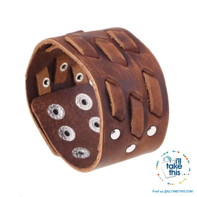 Punk/Vintage Style Wristband all made with Genuine Leather -  Braided, Wraps, Studs, Skulls   more