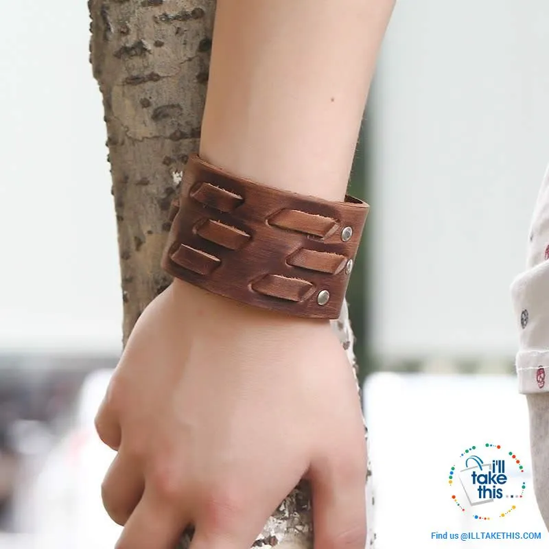 Punk/Vintage Style Wristband all made with Genuine Leather -  Braided, Wraps, Studs, Skulls   more