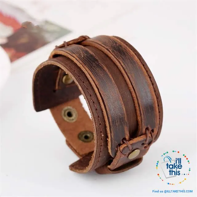 Punk/Vintage Style Wristband all made with Genuine Leather -  Braided, Wraps, Studs, Skulls   more