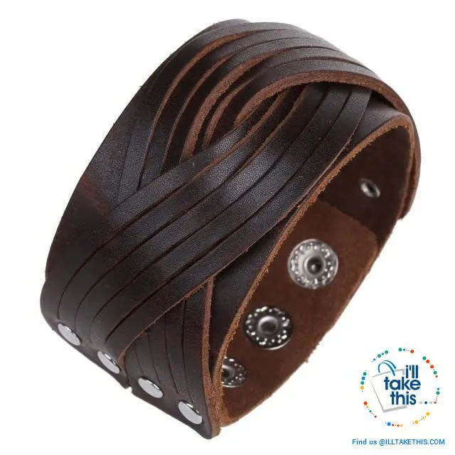 Punk/Vintage Style Wristband all made with Genuine Leather -  Braided, Wraps, Studs, Skulls   more