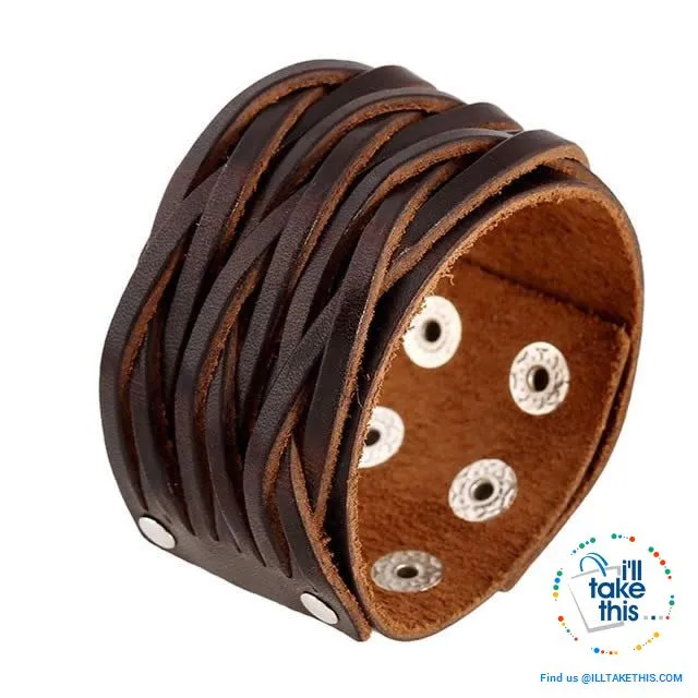 Punk/Vintage Style Wristband all made with Genuine Leather -  Braided, Wraps, Studs, Skulls   more