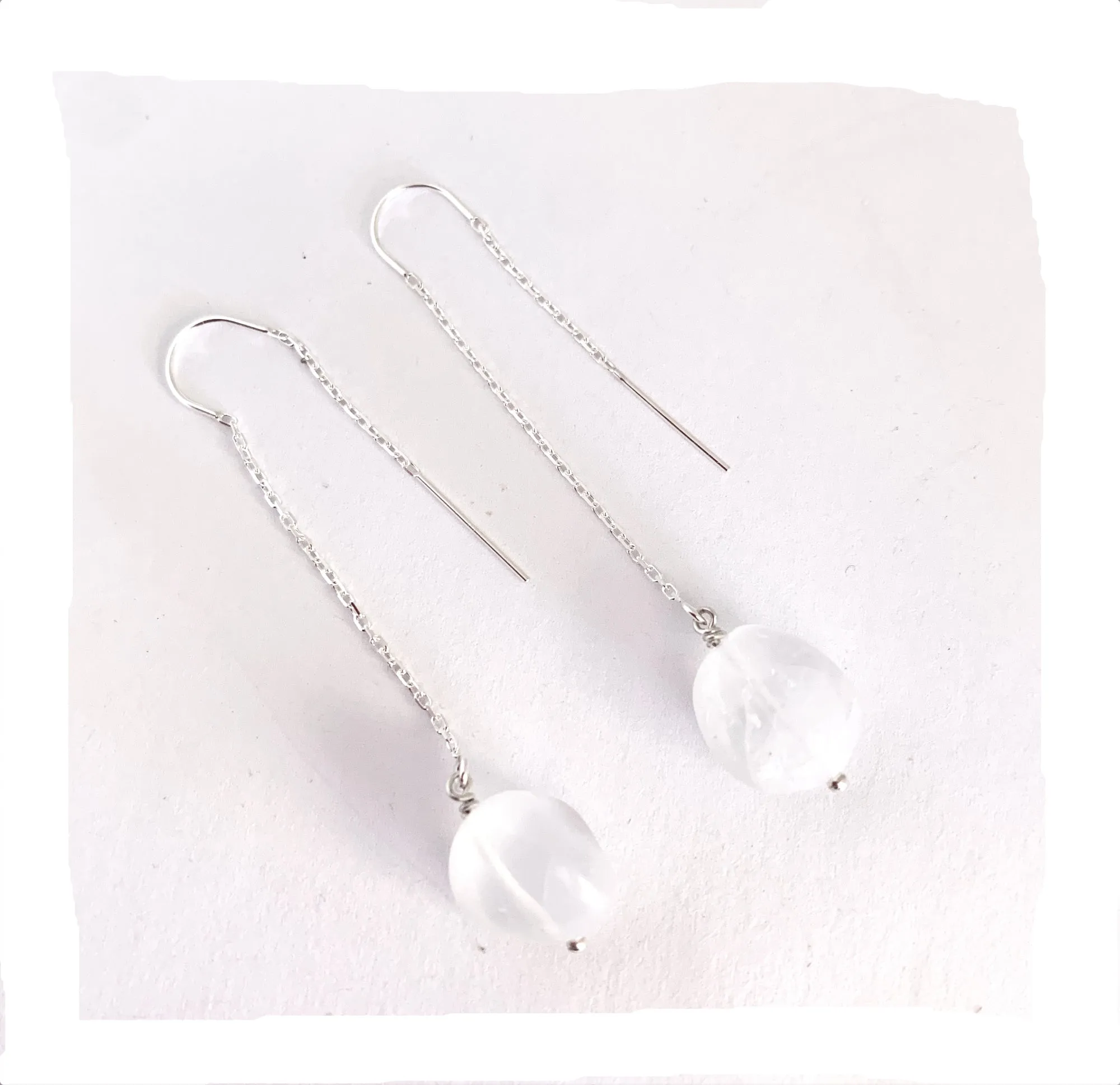 Quartz Threader Earrings in Sterling Silver