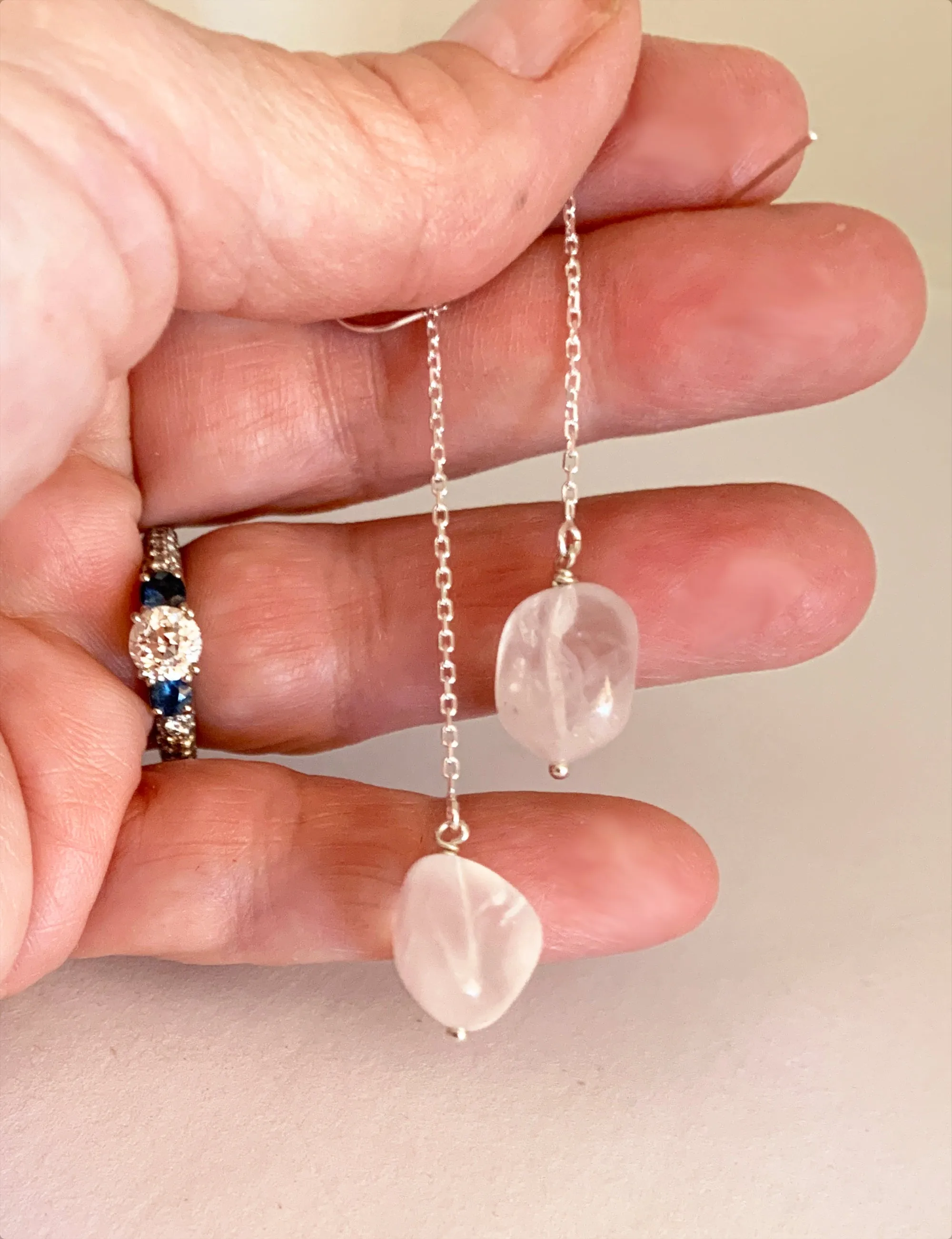 Quartz Threader Earrings in Sterling Silver