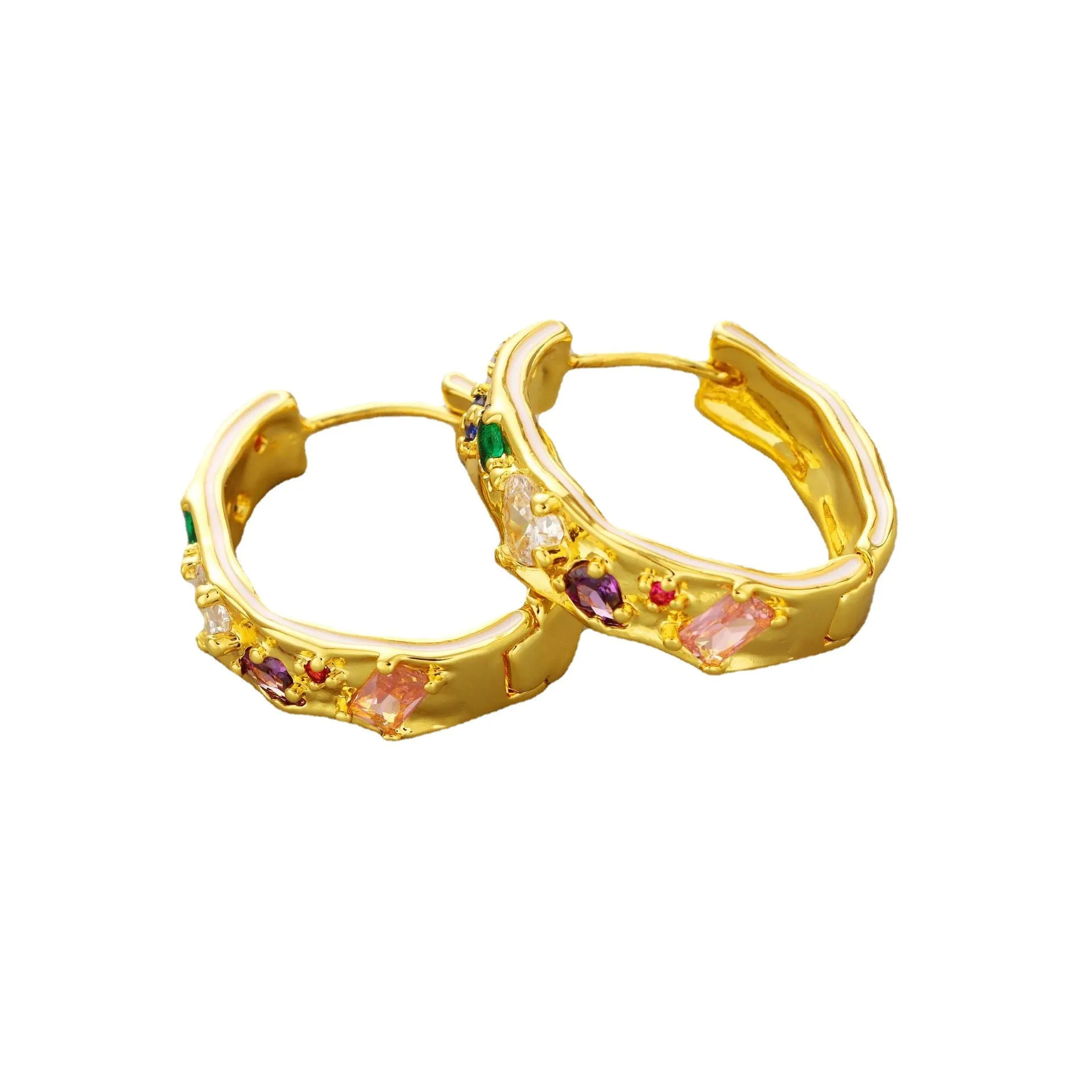 "Extravagant Irregularity" Enamel Drop Oil Earrings with Colorful Gemstone Accents
