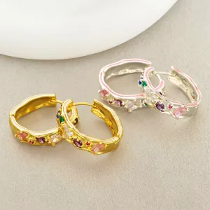 "Extravagant Irregularity" Enamel Drop Oil Earrings with Colorful Gemstone Accents
