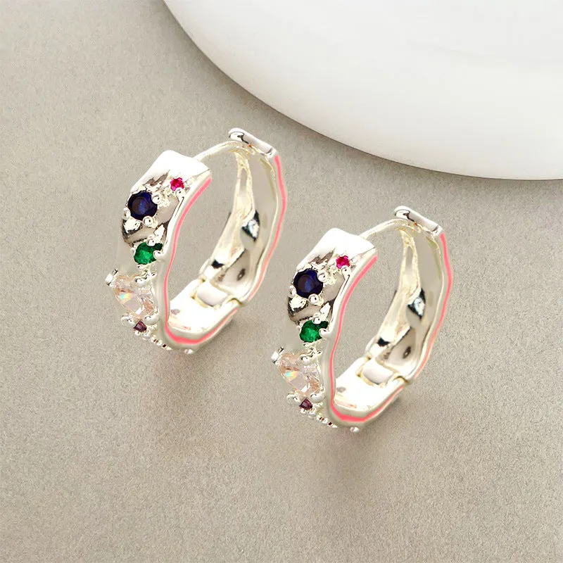 "Extravagant Irregularity" Enamel Drop Oil Earrings with Colorful Gemstone Accents