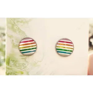 Rainbow Striped Silver Stud Earrings: Colorful & Chic Accessories for Every Day