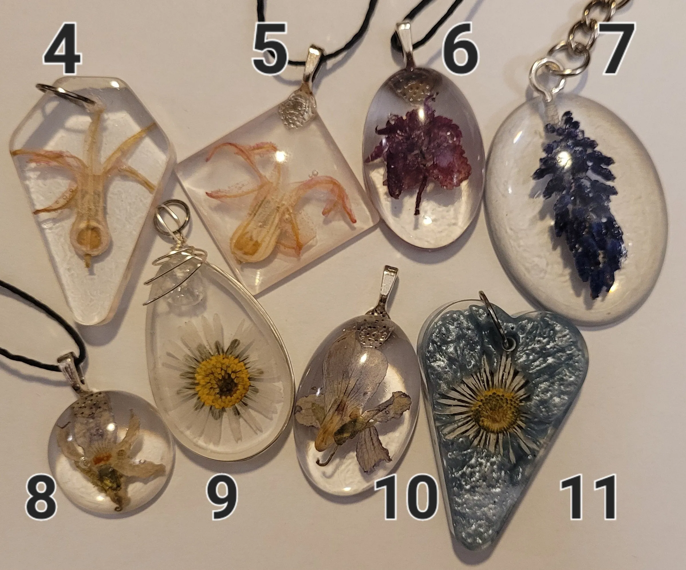 Resin Necklaces Flowers and Mushrooms