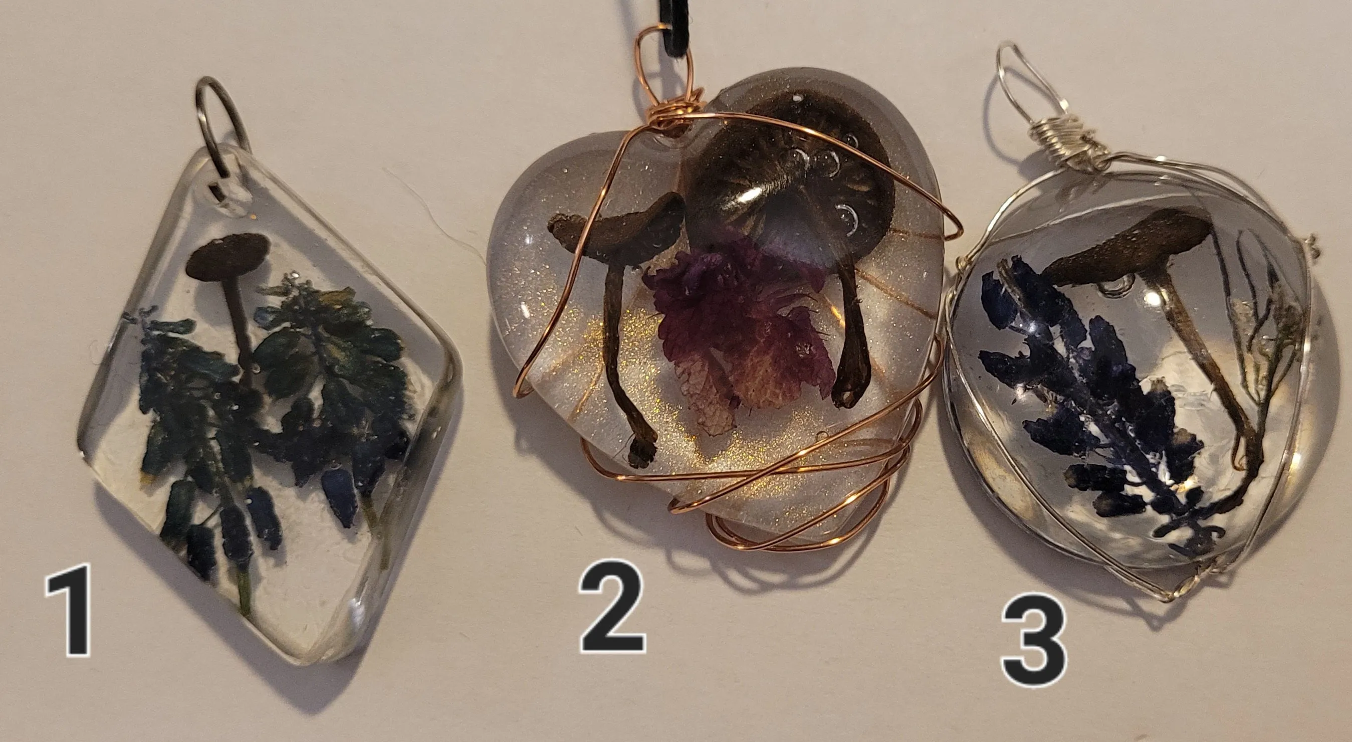 Resin Necklaces Flowers and Mushrooms
