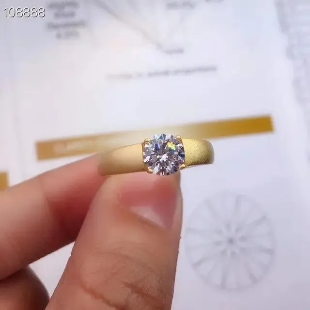 Resizable White or Yellow Gold Solitaire Moissanite Ring 1ct