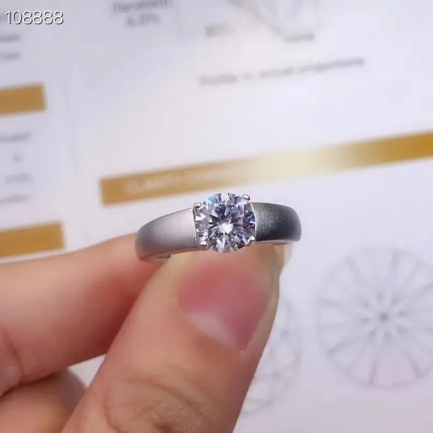 Resizable White or Yellow Gold Solitaire Moissanite Ring 1ct