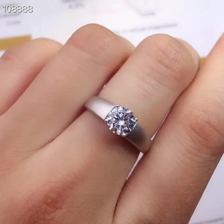 Resizable White or Yellow Gold Solitaire Moissanite Ring 1ct