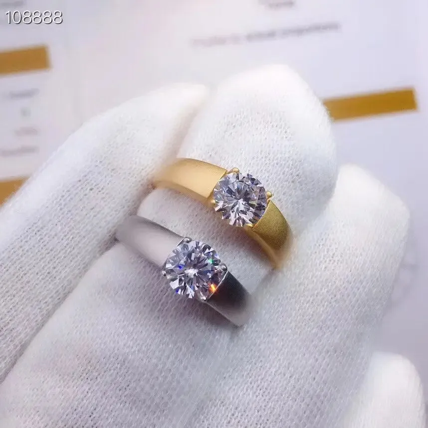 Resizable White or Yellow Gold Solitaire Moissanite Ring 1ct