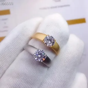 Resizable White or Yellow Gold Solitaire Moissanite Ring 1ct