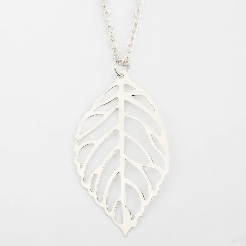 Retro Forest Metal Colorful Hollow Tree Leaf Necklace