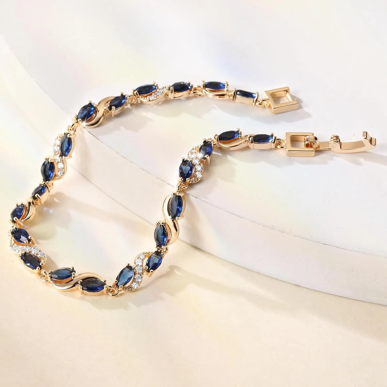 Richapex Diamond Tennis Bracelet for Women, Eternity Bracelet Blue Cubic Zirconia, Sapphire Bracelet, 18K Gold Plated Hypoallergenic Bracelets -7.48inch/190mm