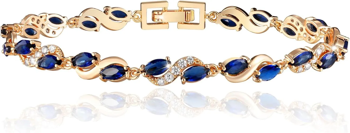 Richapex Diamond Tennis Bracelet for Women, Eternity Bracelet Blue Cubic Zirconia, Sapphire Bracelet, 18K Gold Plated Hypoallergenic Bracelets -7.48inch/190mm