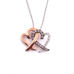 Romantic 10K White Gold Heart Natural Diamond Pendant Necklace
