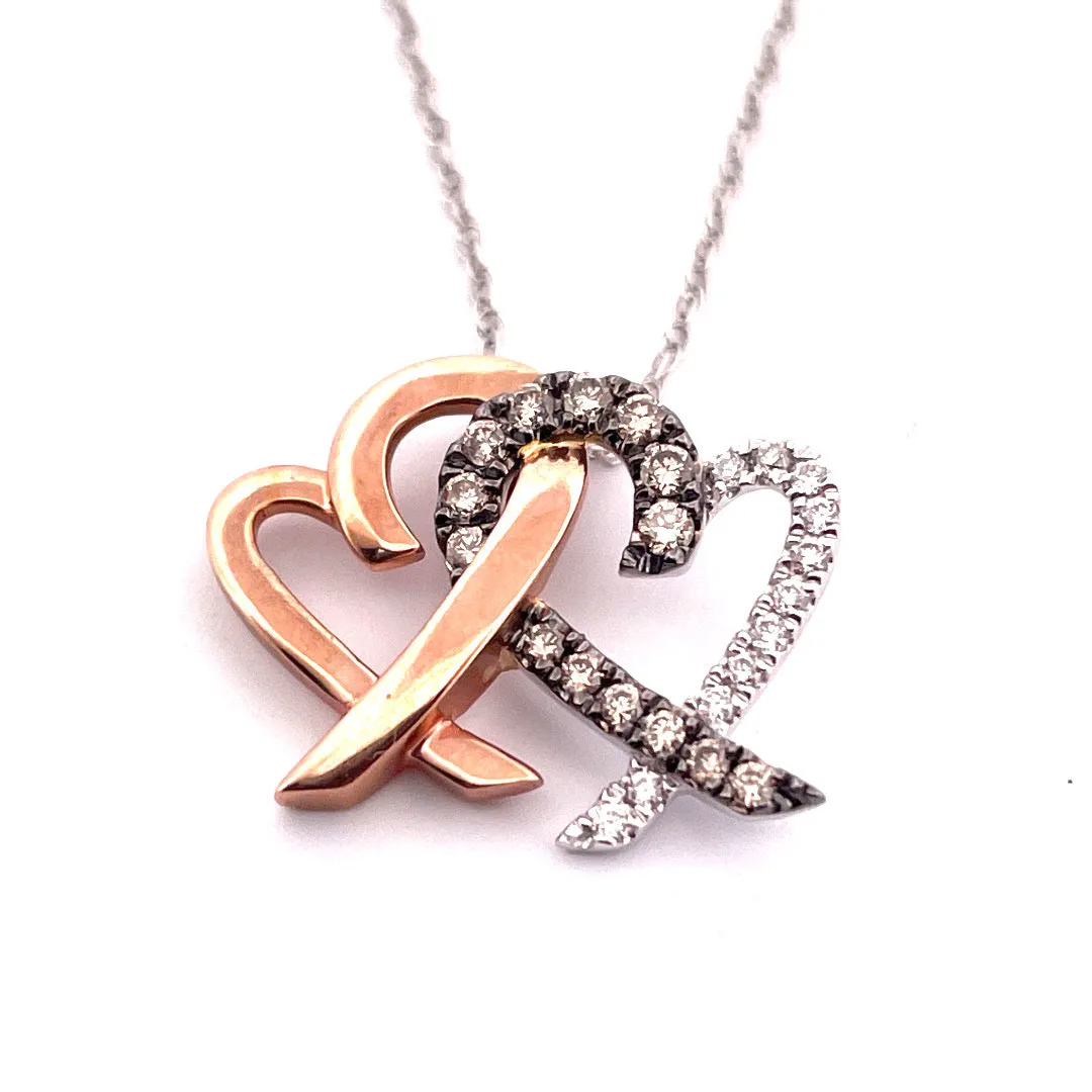 Romantic 10K White Gold Heart Natural Diamond Pendant Necklace