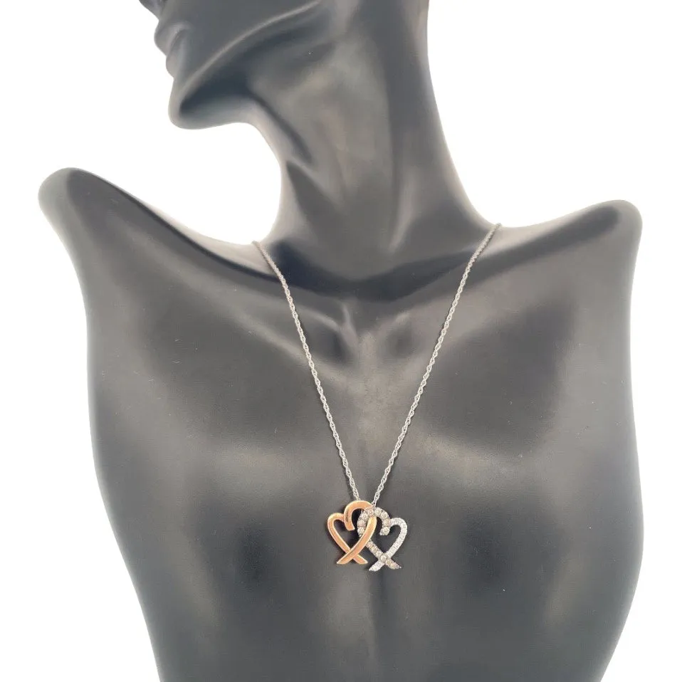 Romantic 10K White Gold Heart Natural Diamond Pendant Necklace