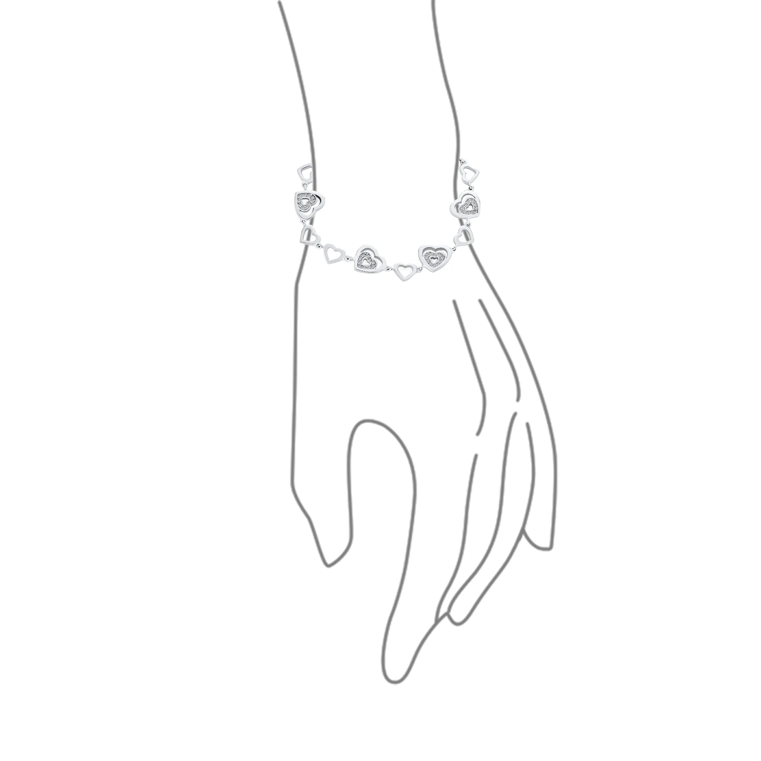 Romantic Bridal Tennis Bracelet with Clear CZ Hearts Silver Plated 7 Inch