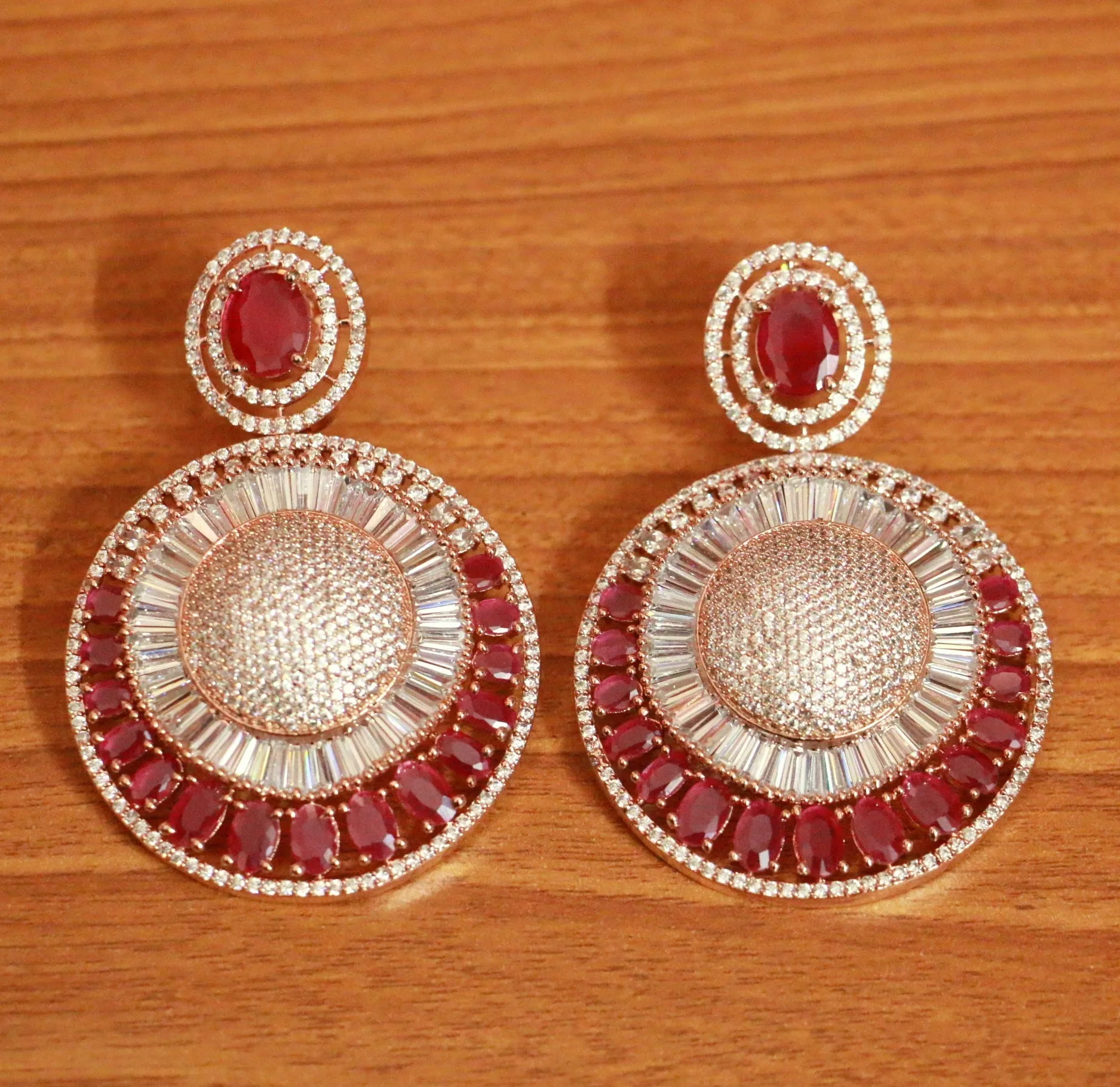 Rose Gold Ruby Diamond Look Danglers