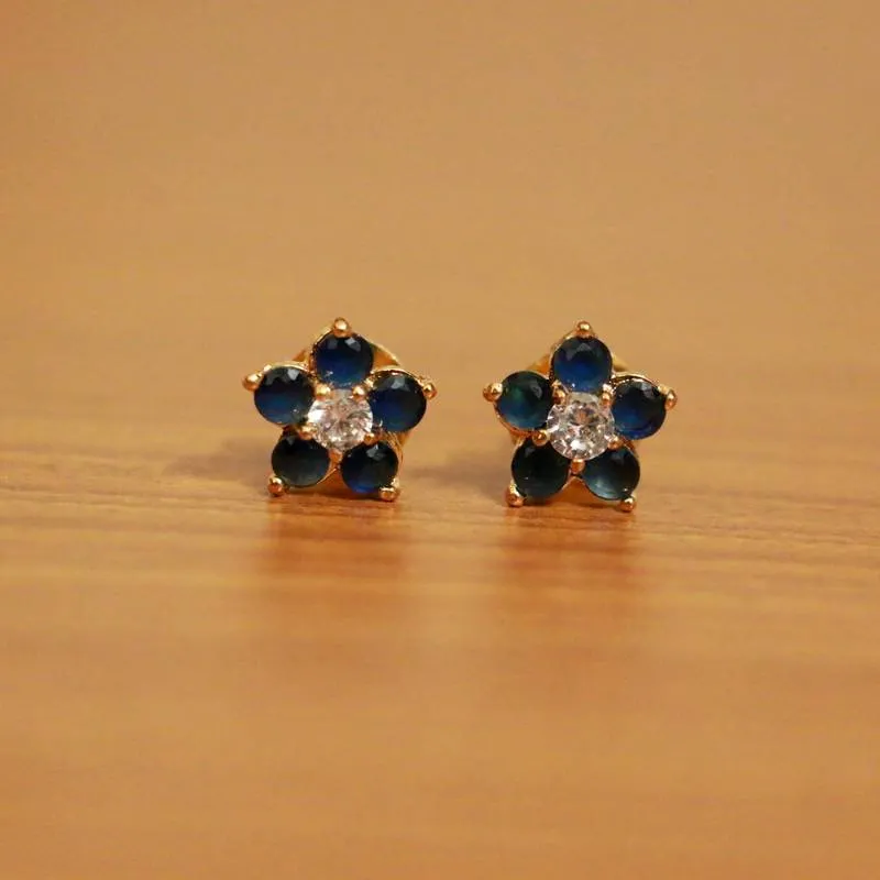 Ruby Diamond Look Gold Plated Flower look Studs