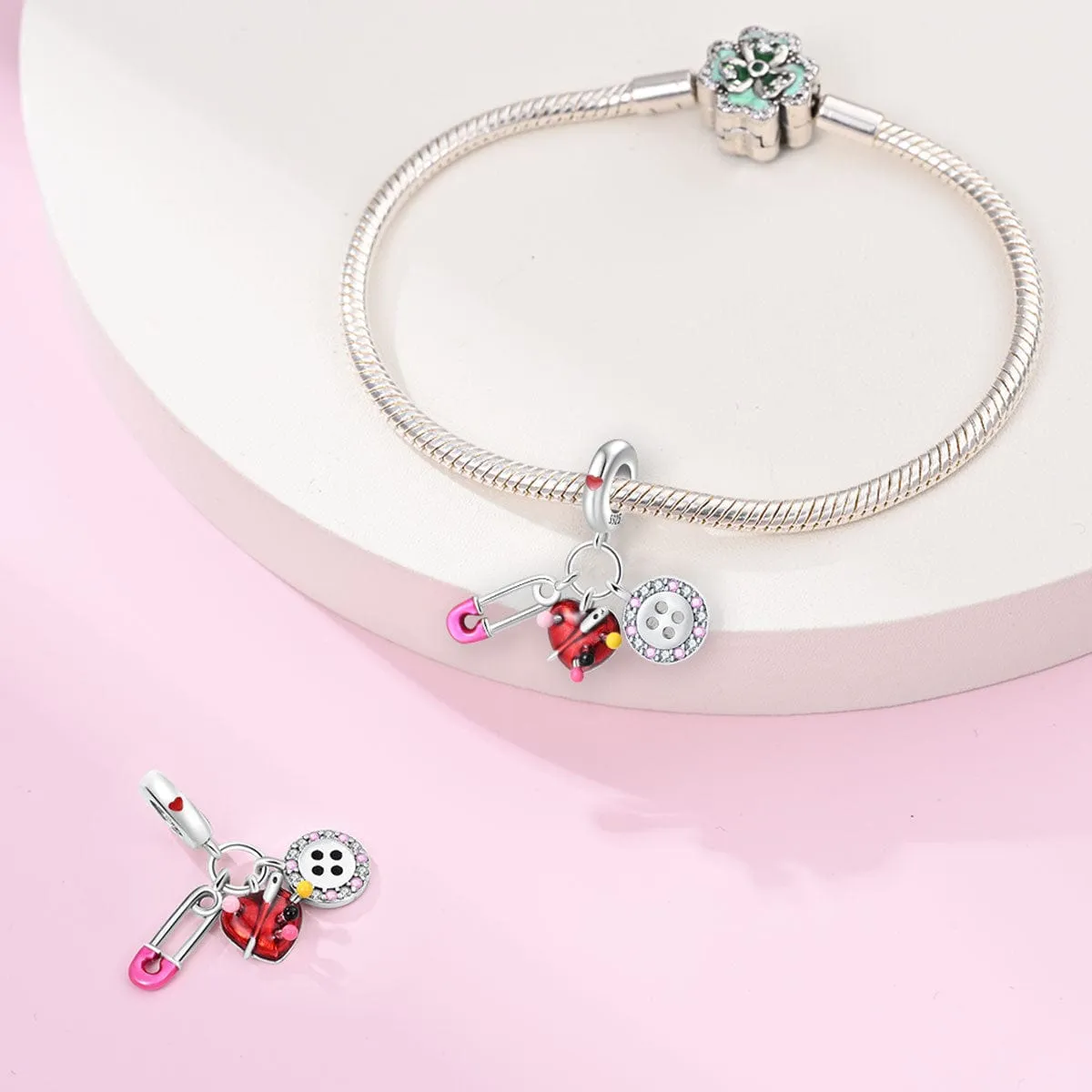 Safety Pin, Heart Pincushion, & Button Sewing Essentials Charm