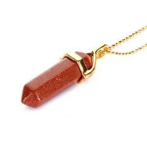 Sand Goldstone Pendulum Pendant Healing Point Size 40x8mm Gold Chain