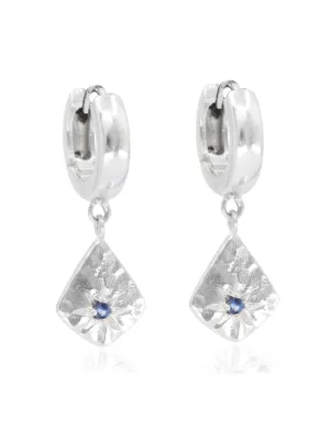 Sapphire Charm Silver Huggies