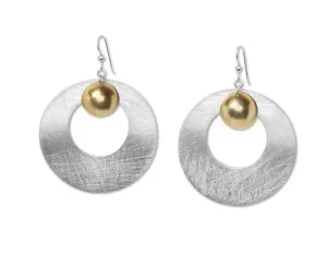 Sculptural Earrings, Mixed Metal Hoop Style Dangle Earrings