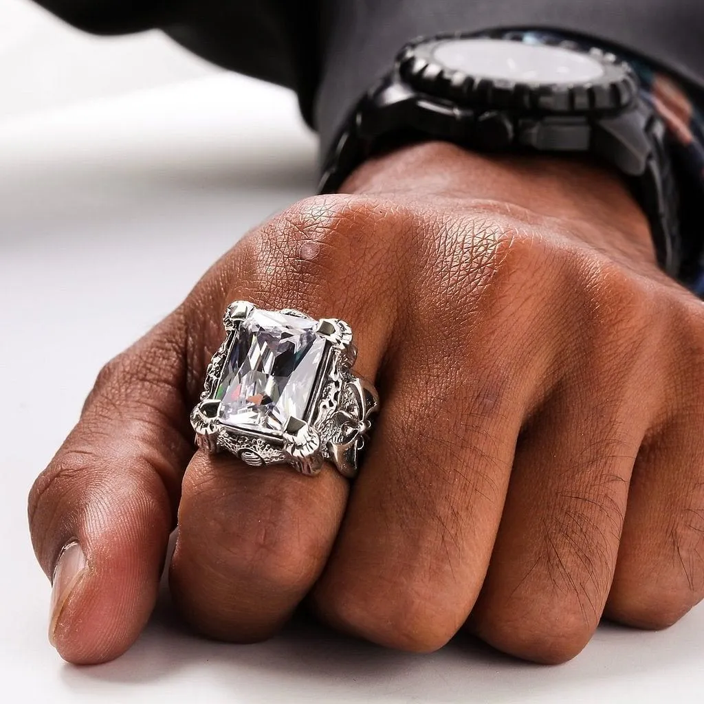 Silver Diamond Dragon Claw Ring