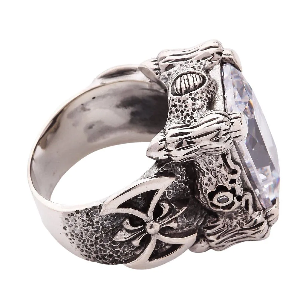 Silver Diamond Dragon Claw Ring