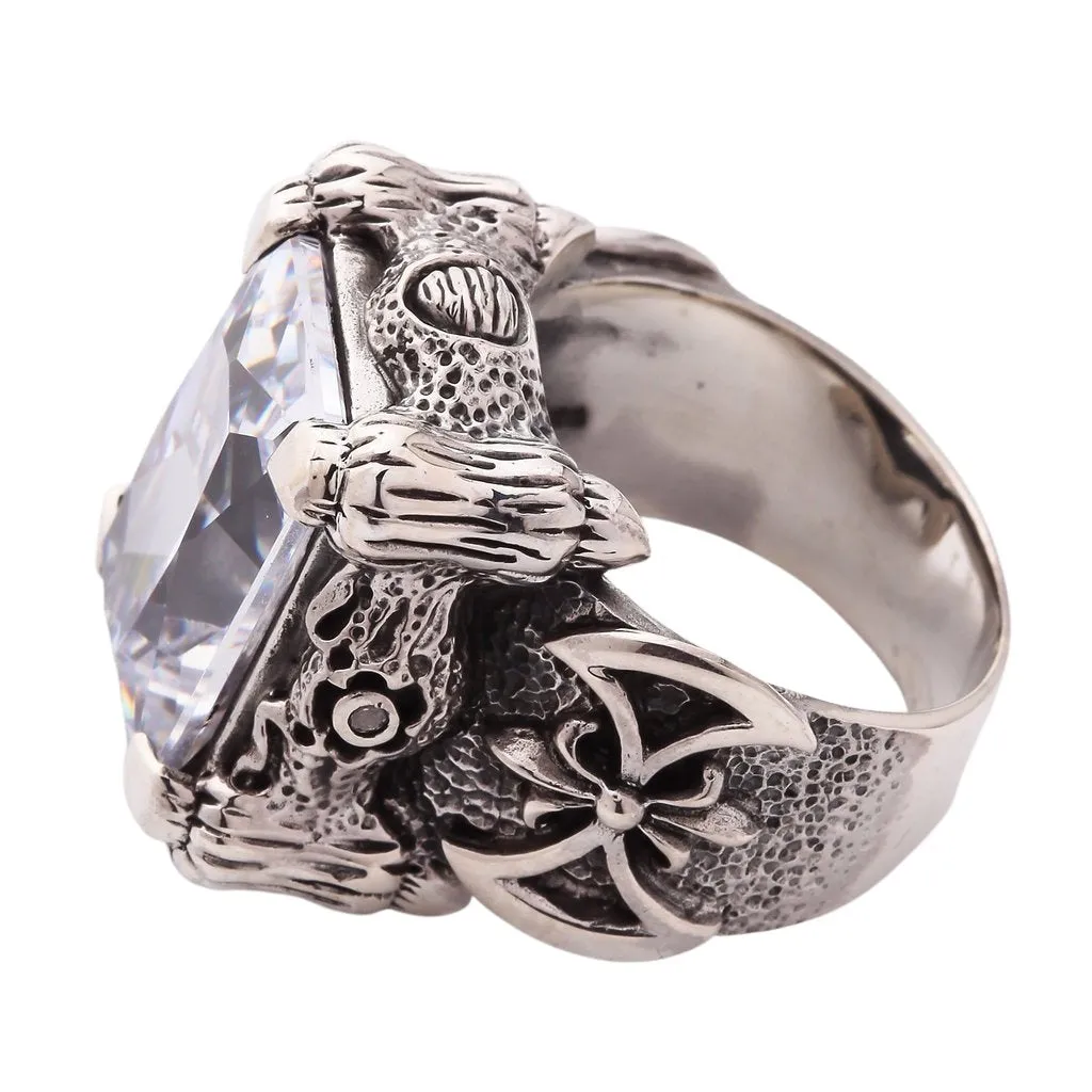 Silver Diamond Dragon Claw Ring