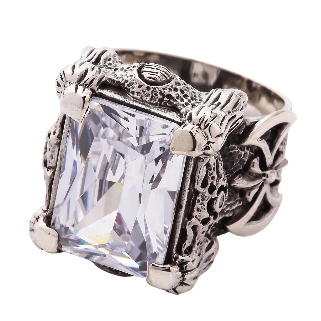 Silver Diamond Dragon Claw Ring