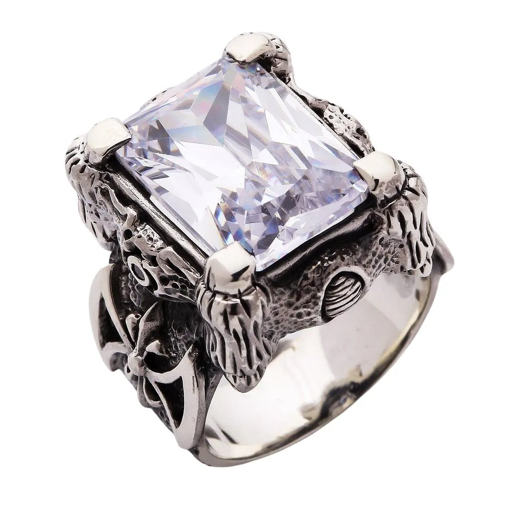 Silver Diamond Dragon Claw Ring